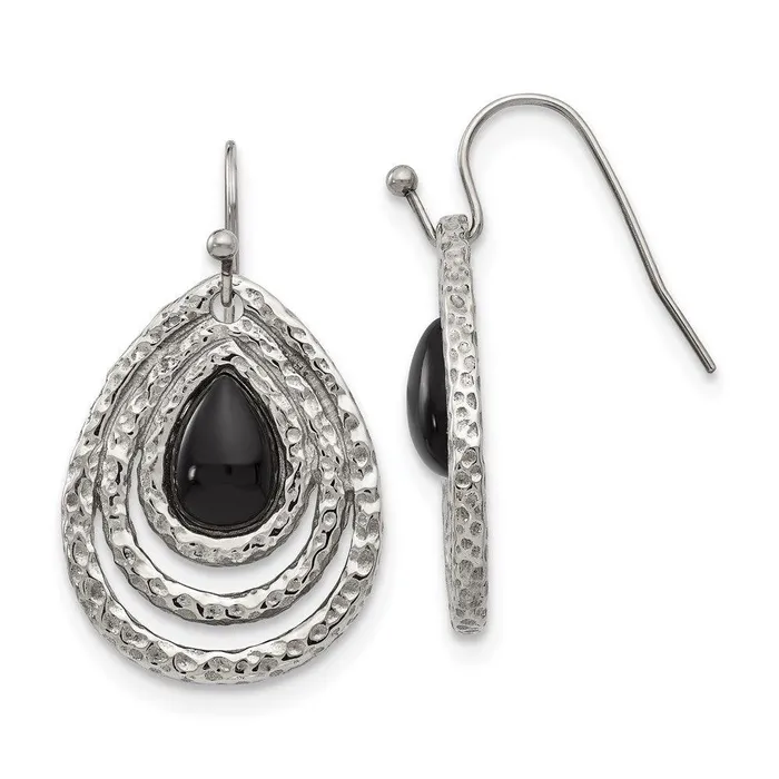 Stainless Steel Polished Black Onyx Shepherd Hook Earrings Chisel Earrings Stainless Steel Polished Black Onyx Shepherd Hook Earrings Chisel Earrings