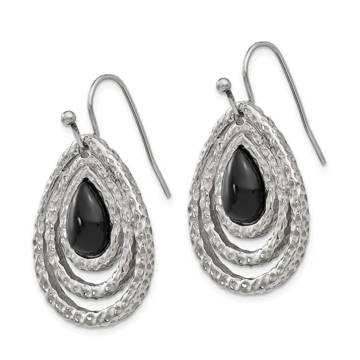Stainless Steel Polished Black Onyx Shepherd Hook Earrings Chisel Earrings Stainless Steel Polished Black Onyx Shepherd Hook Earrings Chisel Earrings
