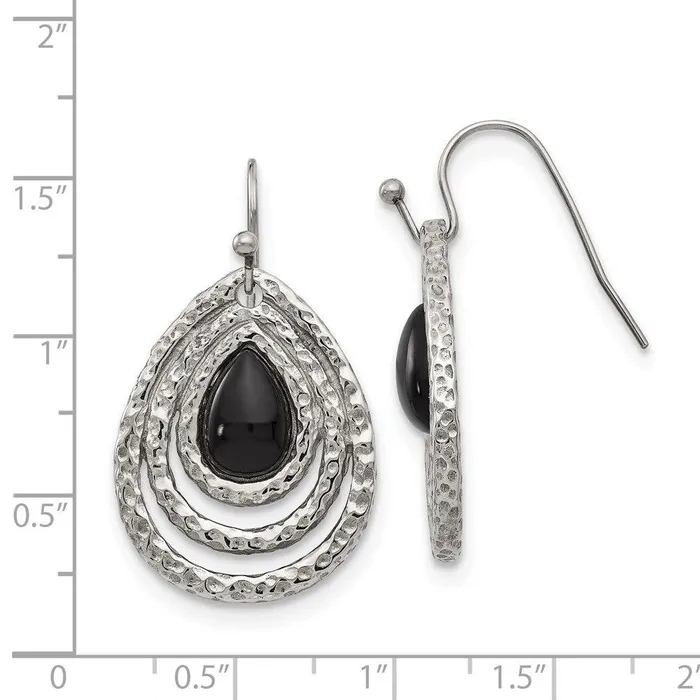 Stainless Steel Polished Black Onyx Shepherd Hook Earrings Chisel Earrings Stainless Steel Polished Black Onyx Shepherd Hook Earrings Chisel Earrings