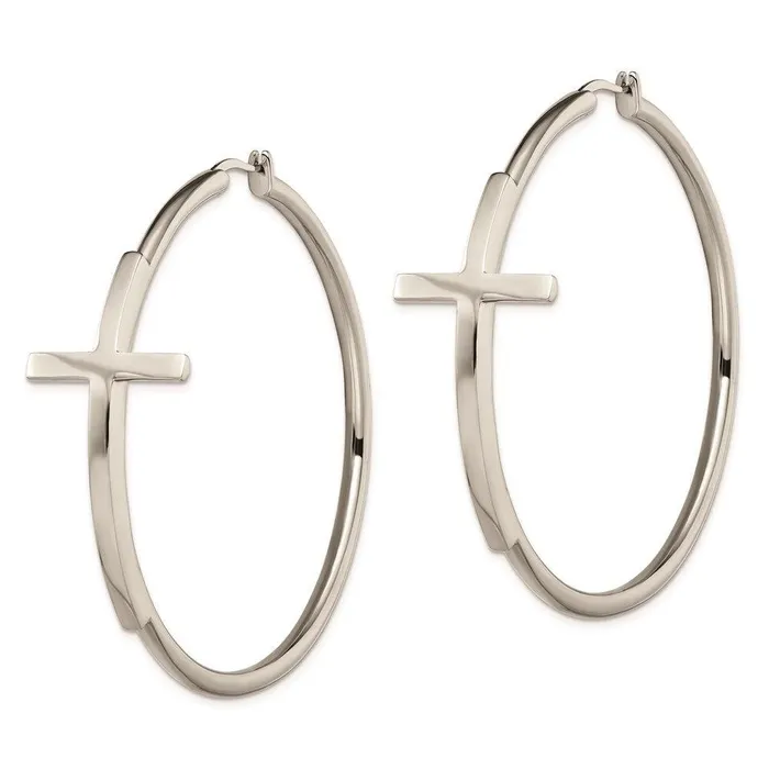 Stainless Steel Polished Large Cross Hoop Earrings Chisel Earrings Stainless Steel Polished Large Cross Hoop Earrings Chisel Earrings