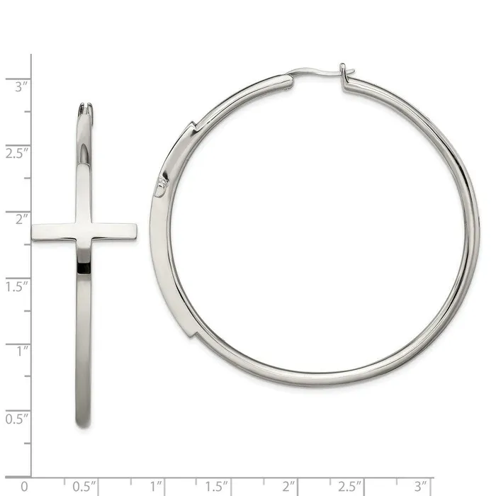 Stainless Steel Polished Large Cross Hoop Earrings Chisel Earrings Stainless Steel Polished Large Cross Hoop Earrings Chisel Earrings