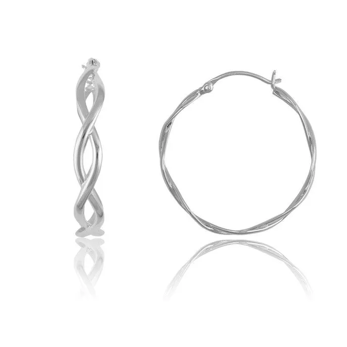 Sterling Silver Large Twisted Circle Hoop Earrings Classic Earrings