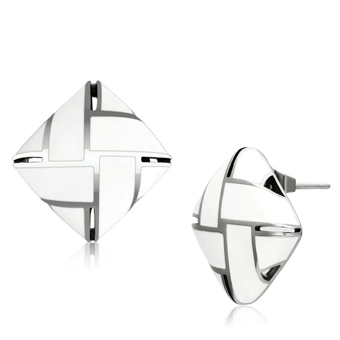 TK896 High polished no plating Stainless Steel Earrings with Epoxy in White Alamode Earrings TK896 High polished no plating Stainless Steel Earrings with Epoxy in White Alamode Earrings
