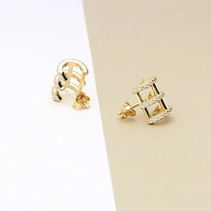 BERRICLE Earrings Bar CZ Stud Earrings in Gold Flashed Sterling Silver