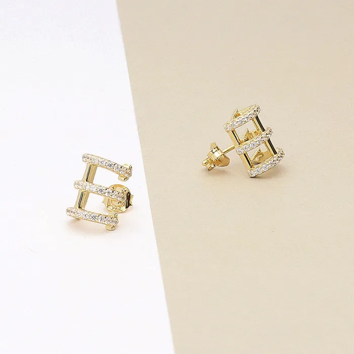 BERRICLE Earrings Bar CZ Stud Earrings in Gold Flashed Sterling Silver