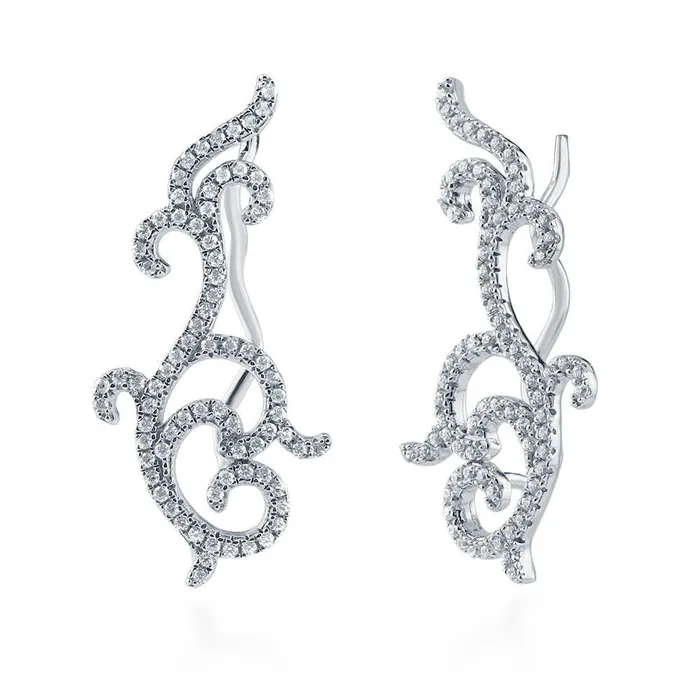 BERRICLE Earrings Filigree CZ Ear Crawlers in Sterling Silver
