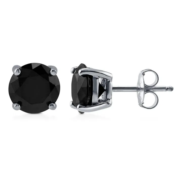 BERRICLE Earrings Solitaire Black CZ Stud Earrings in Sterling Silver 25ct BERRICLE Earrings Solitaire Black CZ Stud Earrings in Sterling Silver 25ct