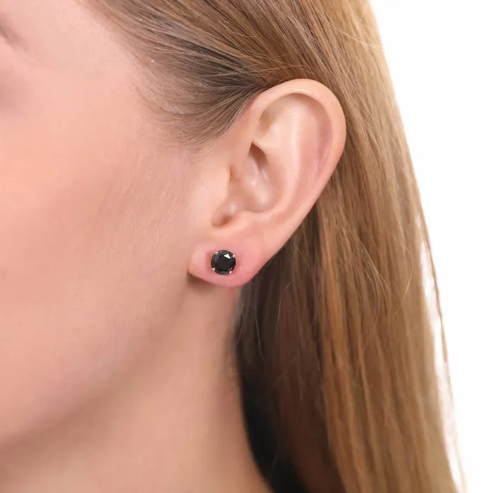 BERRICLE Earrings Solitaire Black CZ Stud Earrings in Sterling Silver 25ct
