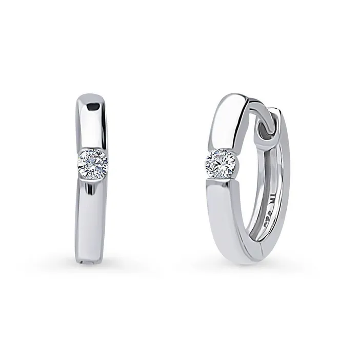 BERRICLE Earrings Solitaire CZ Small Hoop Earrings in Sterling Silver