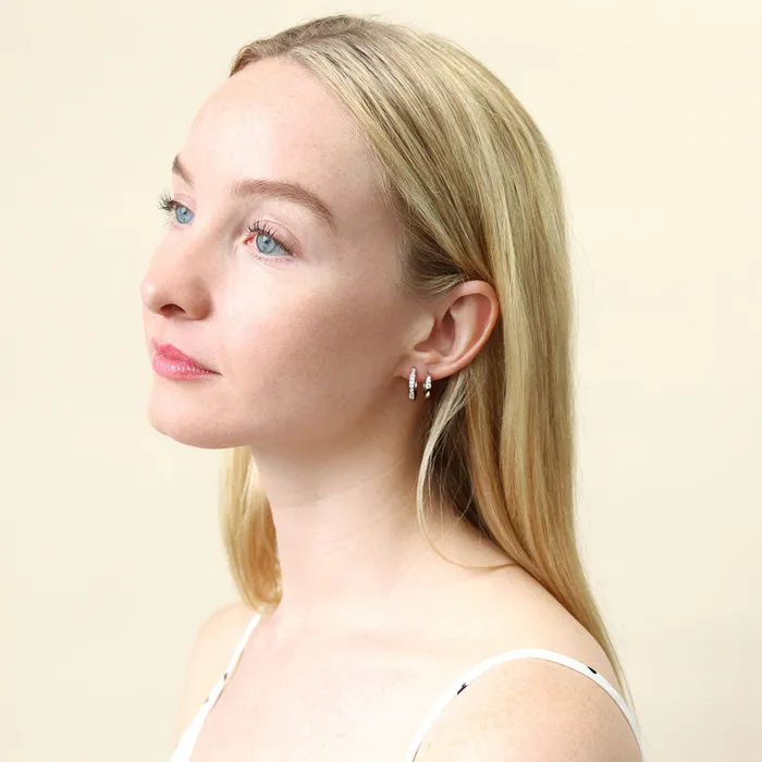 BERRICLE Earrings Solitaire CZ Small Hoop Earrings in Sterling Silver
