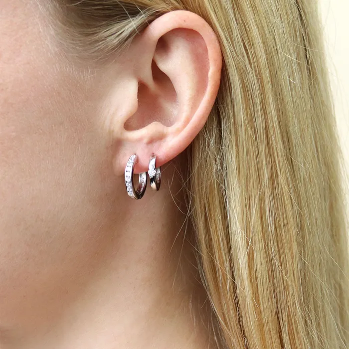 BERRICLE Earrings Solitaire CZ Small Hoop Earrings in Sterling Silver