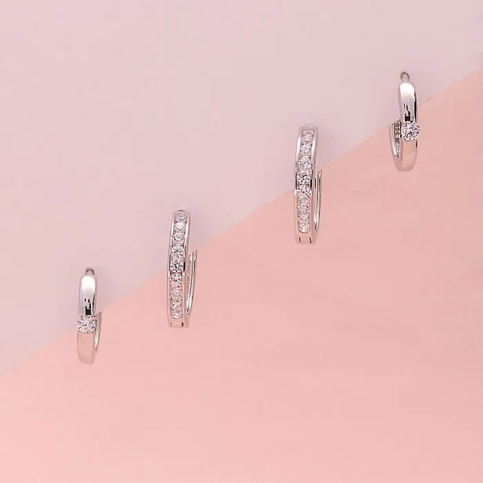 BERRICLE Earrings Solitaire CZ Small Hoop Earrings in Sterling Silver