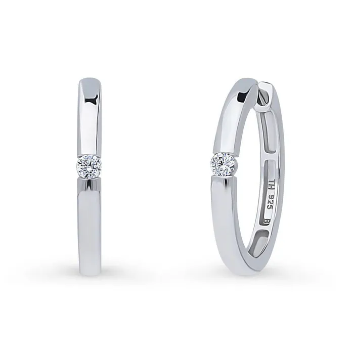 BERRICLE Earrings Solitaire CZ Small Hoop Earrings in Sterling Silver