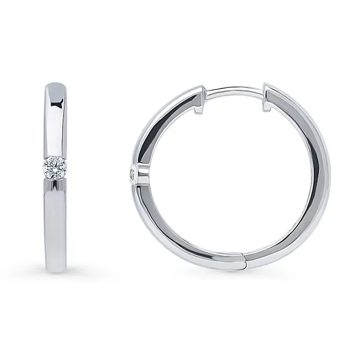 BERRICLE Earrings Solitaire CZ Small Hoop Earrings in Sterling Silver