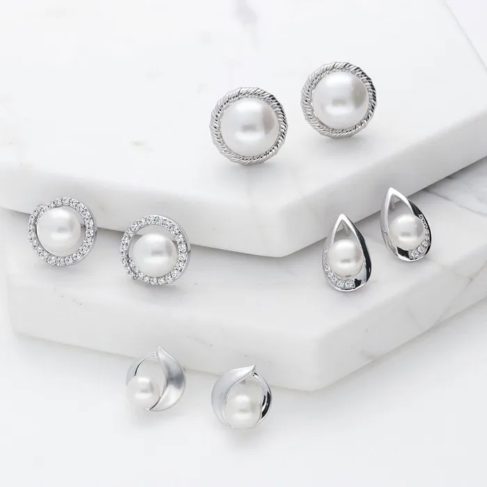 BERRICLE Earrings Solitaire Teardrop Button Cultured Pearl Set in Sterling Silver