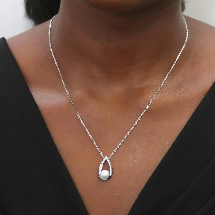 BERRICLE Earrings Solitaire Teardrop Button Cultured Pearl Set in Sterling Silver