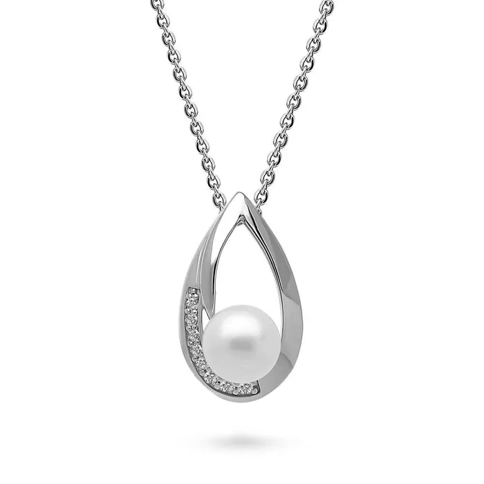 BERRICLE Earrings Solitaire Teardrop Button Cultured Pearl Set in Sterling Silver