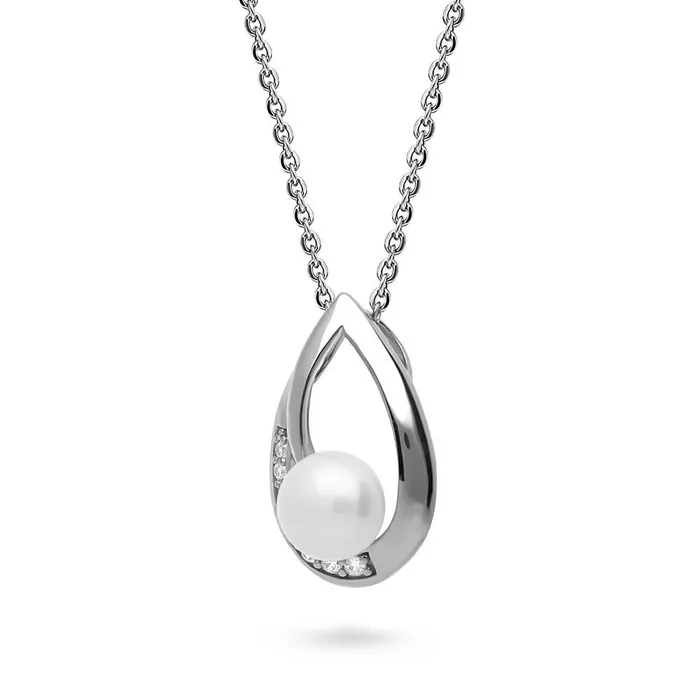 BERRICLE Earrings Solitaire Teardrop Button Cultured Pearl Set in Sterling Silver