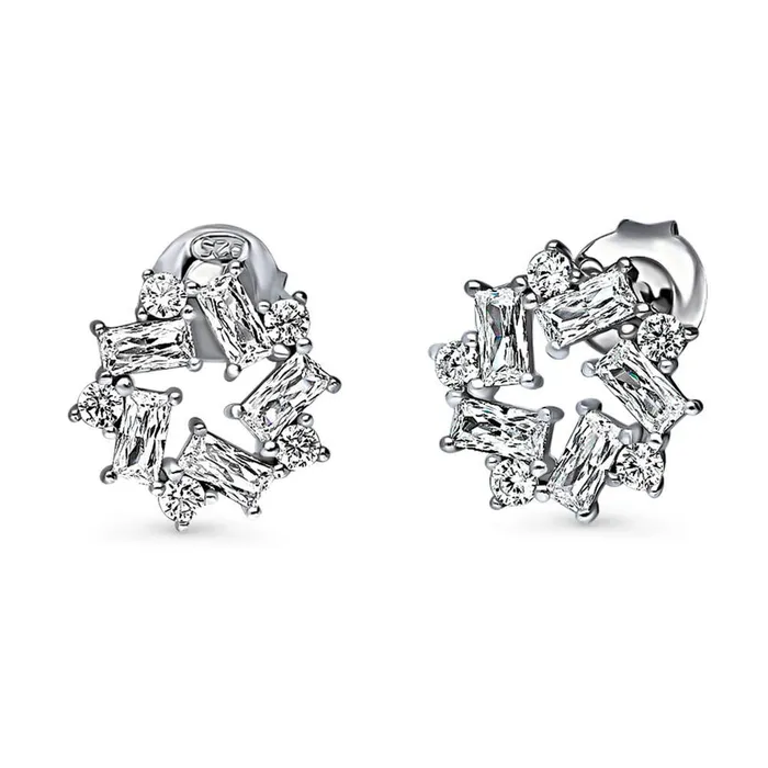 BERRICLE Earrings Wreath CZ Stud Earrings in Sterling Silver