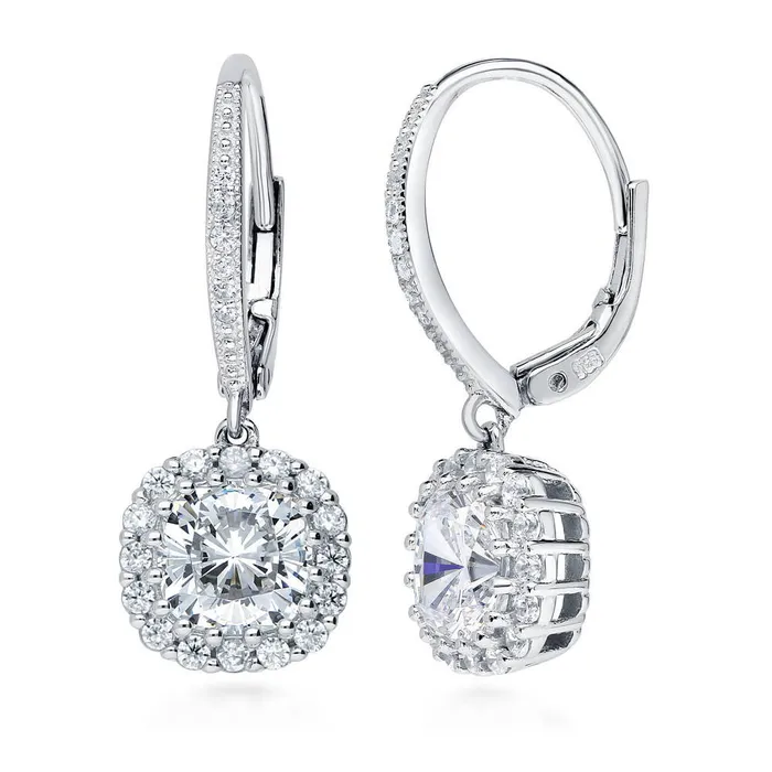 BERRICLE Halo Cushion CZ Leverback Earrings in Sterling Silver Earrings