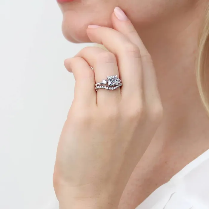 BERRICLE Rings 3Stone Woven 2ct Princess CZ Ring Set in Sterling Silver