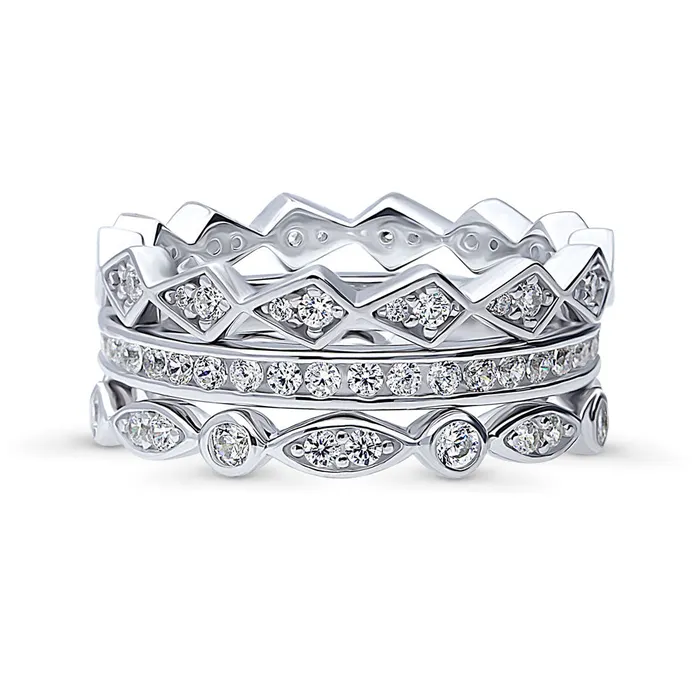 BERRICLE Rings Bubble Bezel CZ Eternity Ring Set in Sterling Silver