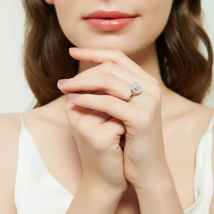 BERRICLE Rings Halo Heart Heart CZ Ring Set in Sterling Silver