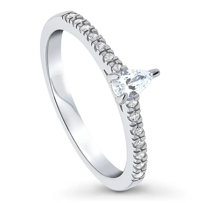 BERRICLE Rings Solitaire 03ct Pear CZ Ring in Sterling Silver