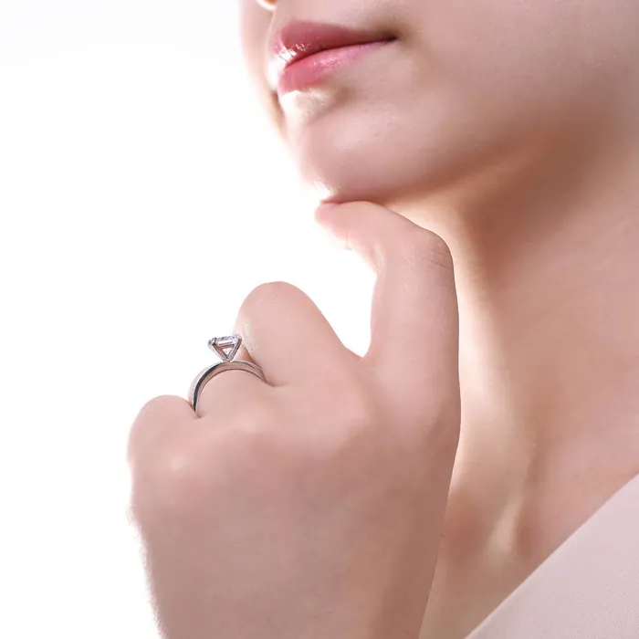 BERRICLE Rings Solitaire 1ct Princess CZ Ring Set in Sterling Silver
