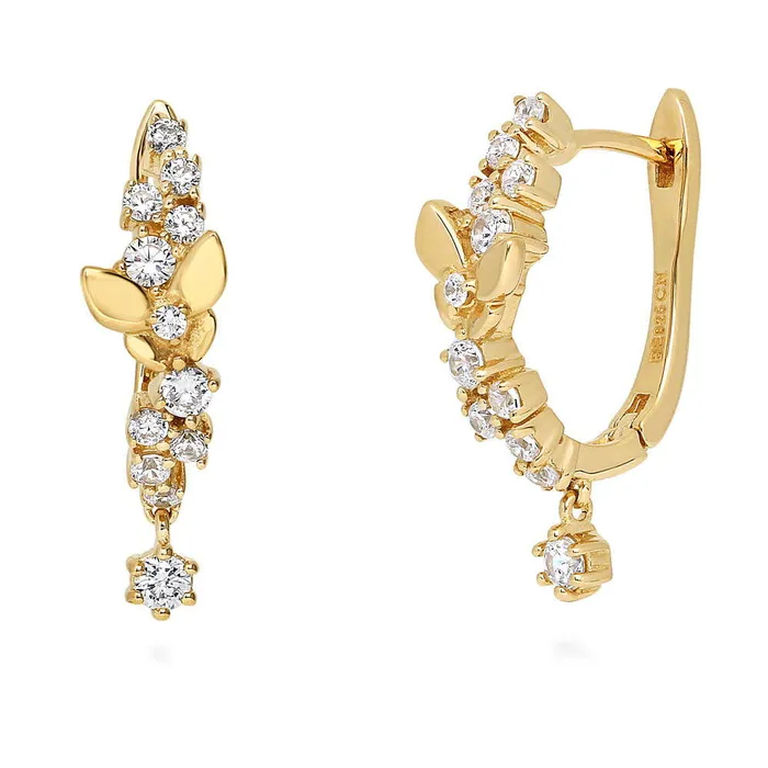 Butterfly CZ Hoop Earrings in Gold Flashed Sterling Silver 085 BERRICLE Earrings Butterfly CZ Hoop Earrings in Gold Flashed Sterling Silver 085 BERRICLE Earrings