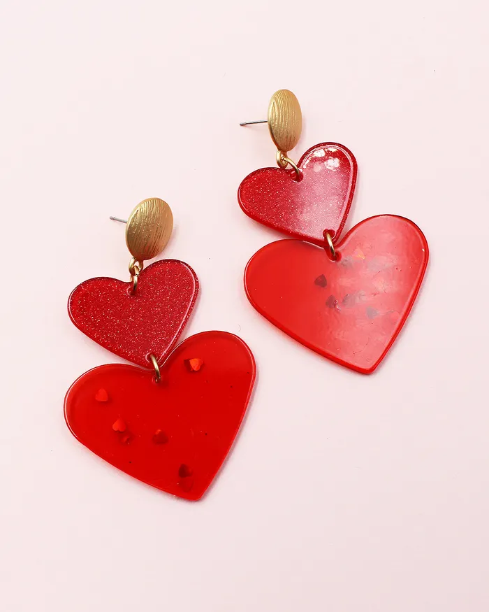 CHECK2024 Double Heart Drop Earrings Earrings