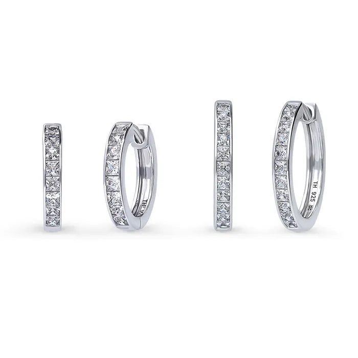 Earrings Bar CZ Hoop Earrings in Sterling Silver 2 Pairs BERRICLE