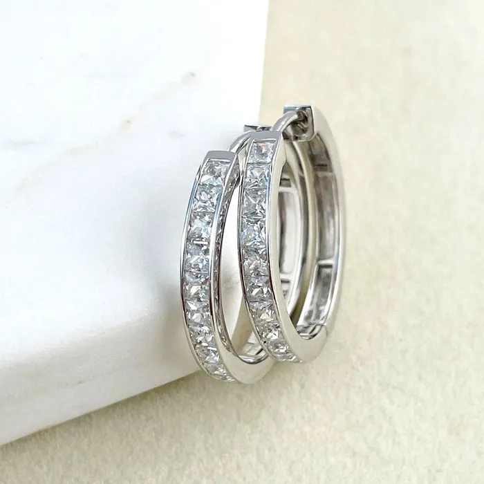 Earrings Bar CZ Hoop Earrings in Sterling Silver 2 Pairs BERRICLE