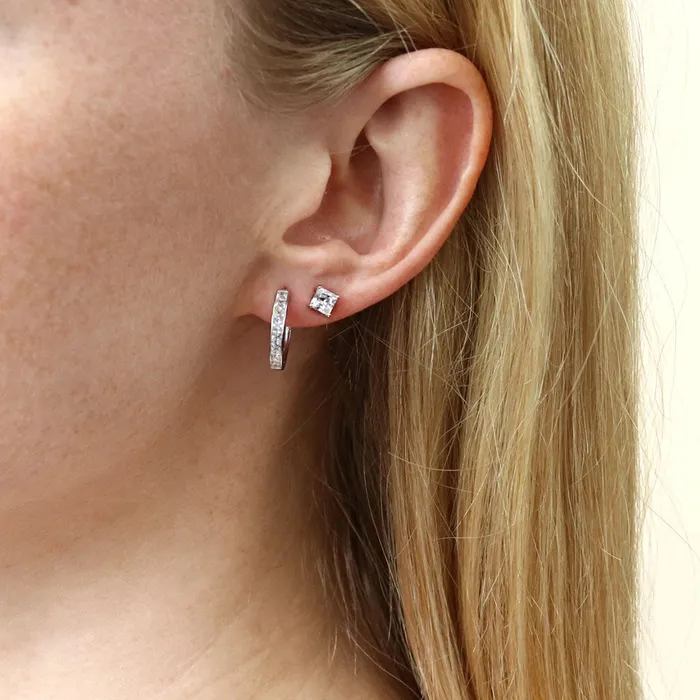 Earrings Bar CZ Hoop Earrings in Sterling Silver 2 Pairs BERRICLE