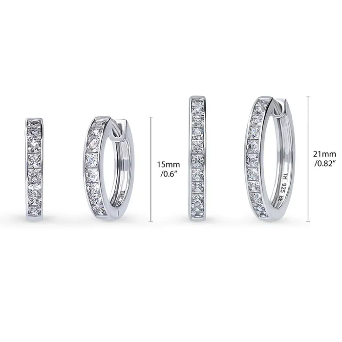 Earrings Bar CZ Hoop Earrings in Sterling Silver 2 Pairs BERRICLE