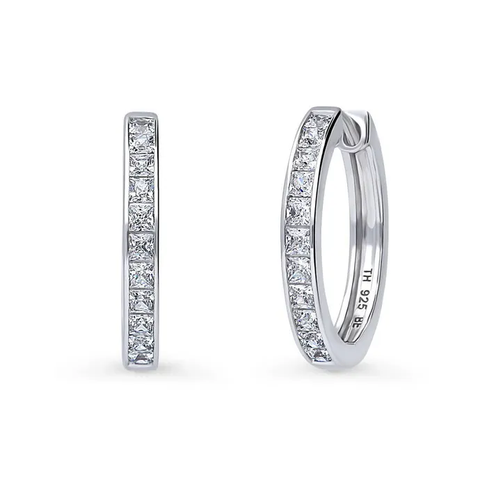 Earrings Bar CZ Hoop Earrings in Sterling Silver 2 Pairs BERRICLE