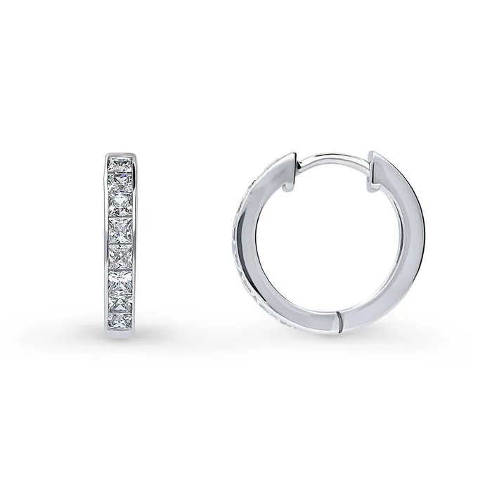 Earrings Bar CZ Hoop Earrings in Sterling Silver 2 Pairs BERRICLE