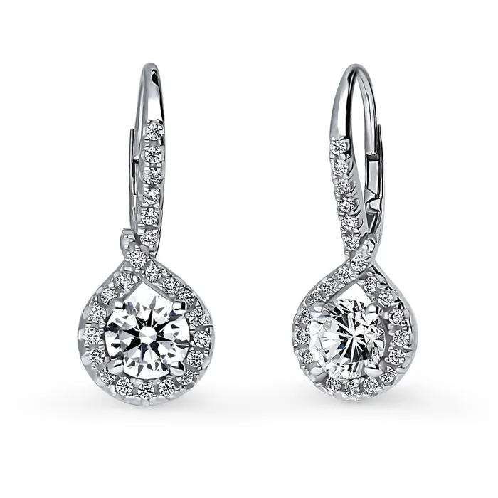 Earrings BERRICLE Halo Woven CZ Leverback Earrings in Sterling Silver