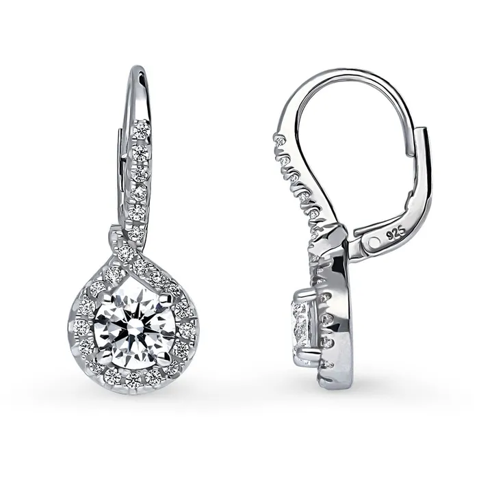 Earrings BERRICLE Halo Woven CZ Leverback Earrings in Sterling Silver