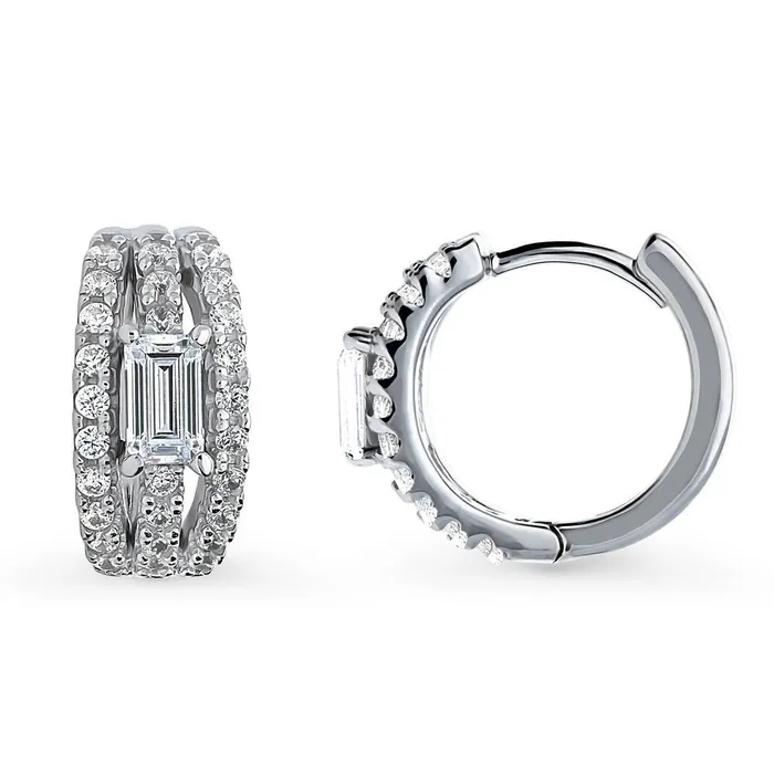 Earrings BERRICLE Solitaire CZ Medium Hoop Earrings in Sterling Silver 06ct 066 Earrings BERRICLE Solitaire CZ Medium Hoop Earrings in Sterling Silver 06ct 066