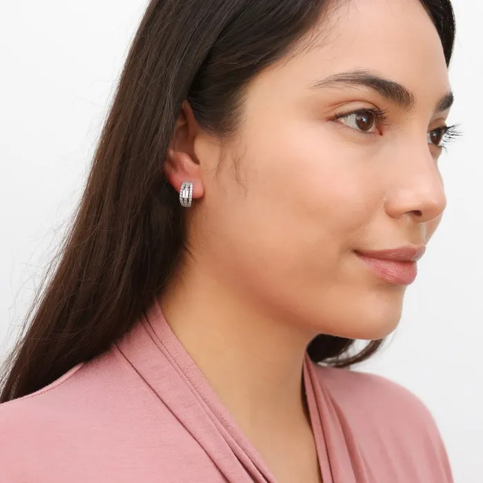 Earrings BERRICLE Solitaire CZ Medium Hoop Earrings in Sterling Silver 06ct 066
