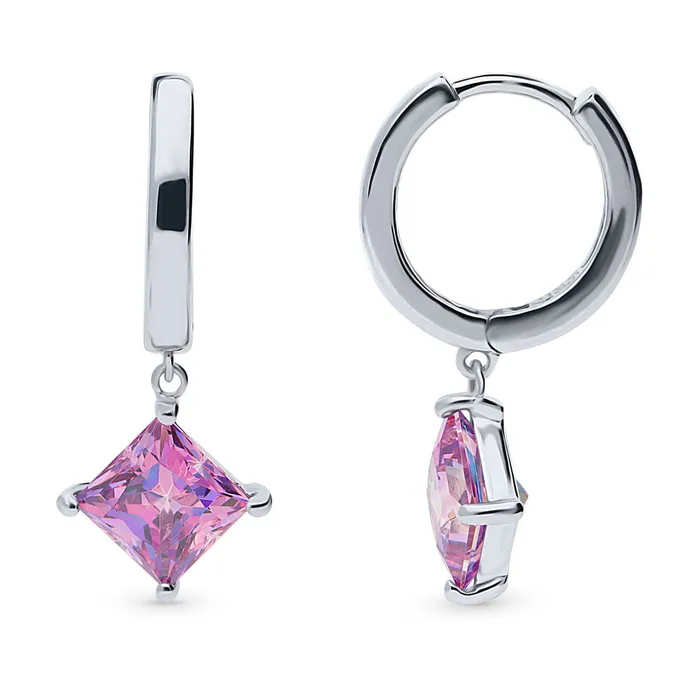 Earrings BERRICLE Solitaire Purple Princess CZ Earrings in Sterling Silver 24ct Earrings BERRICLE Solitaire Purple Princess CZ Earrings in Sterling Silver 24ct