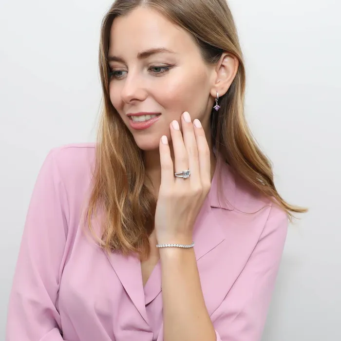 Earrings BERRICLE Solitaire Purple Princess CZ Earrings in Sterling Silver 24ct
