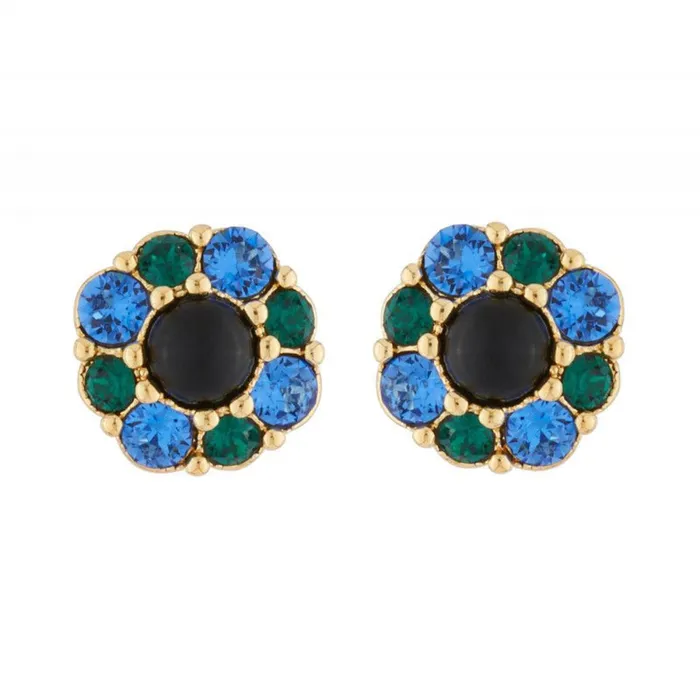 Earrings Les Nereides Les NereidesFlower ClipOn Earrings With Blue And Green RhinestoneOne Size