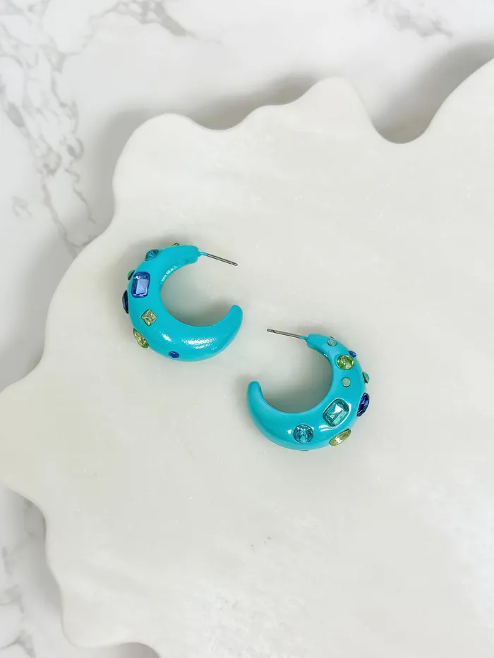 Earrings Prep Obsessed ESS Chunky Rhinestone Bauble Hoop Earrings Mint