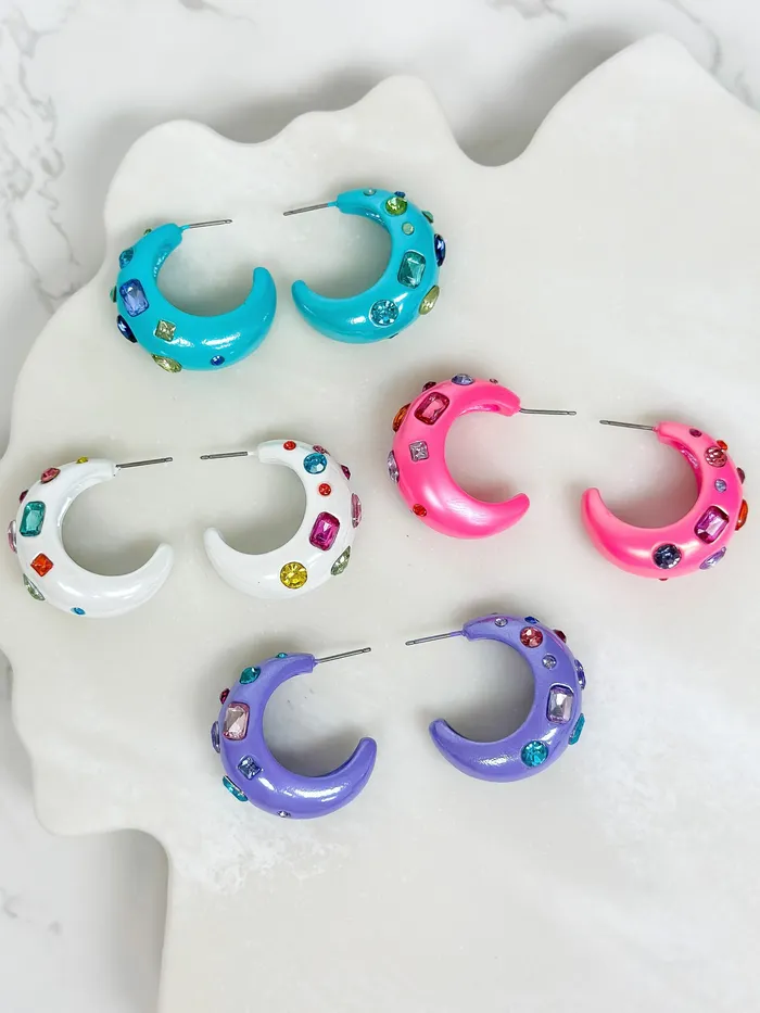 Earrings Prep Obsessed ESS Chunky Rhinestone Bauble Hoop Earrings Mint