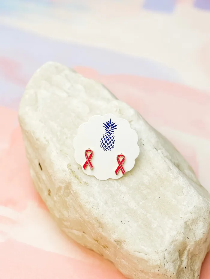 Earrings Prep Obsessed LM Pink Ribbon Signature Enamel Stud Earrings