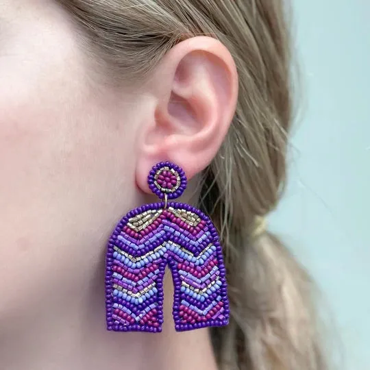 Earrings Prep Obsessed MOA Striped Beaded Horseshoe Dangle Earrings Purple Earrings Prep Obsessed MOA Striped Beaded Horseshoe Dangle Earrings Purple