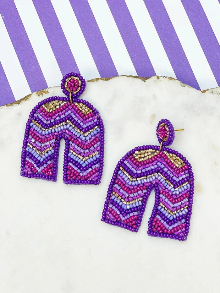 Earrings Prep Obsessed MOA Striped Beaded Horseshoe Dangle Earrings Purple