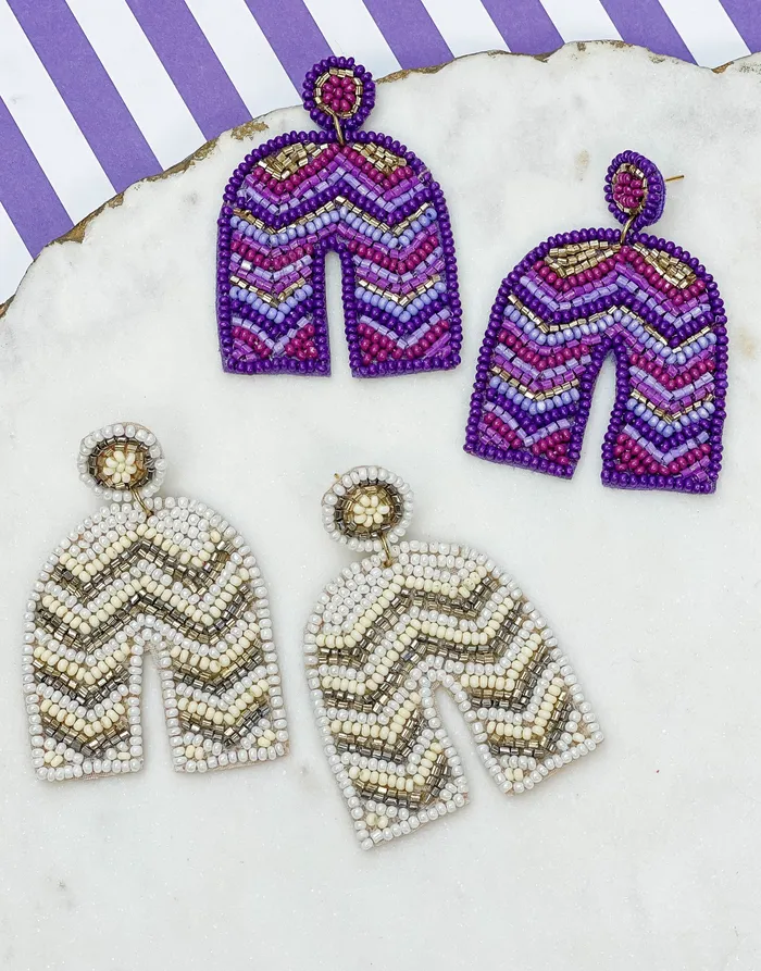 Earrings Prep Obsessed MOA Striped Beaded Horseshoe Dangle Earrings Purple
